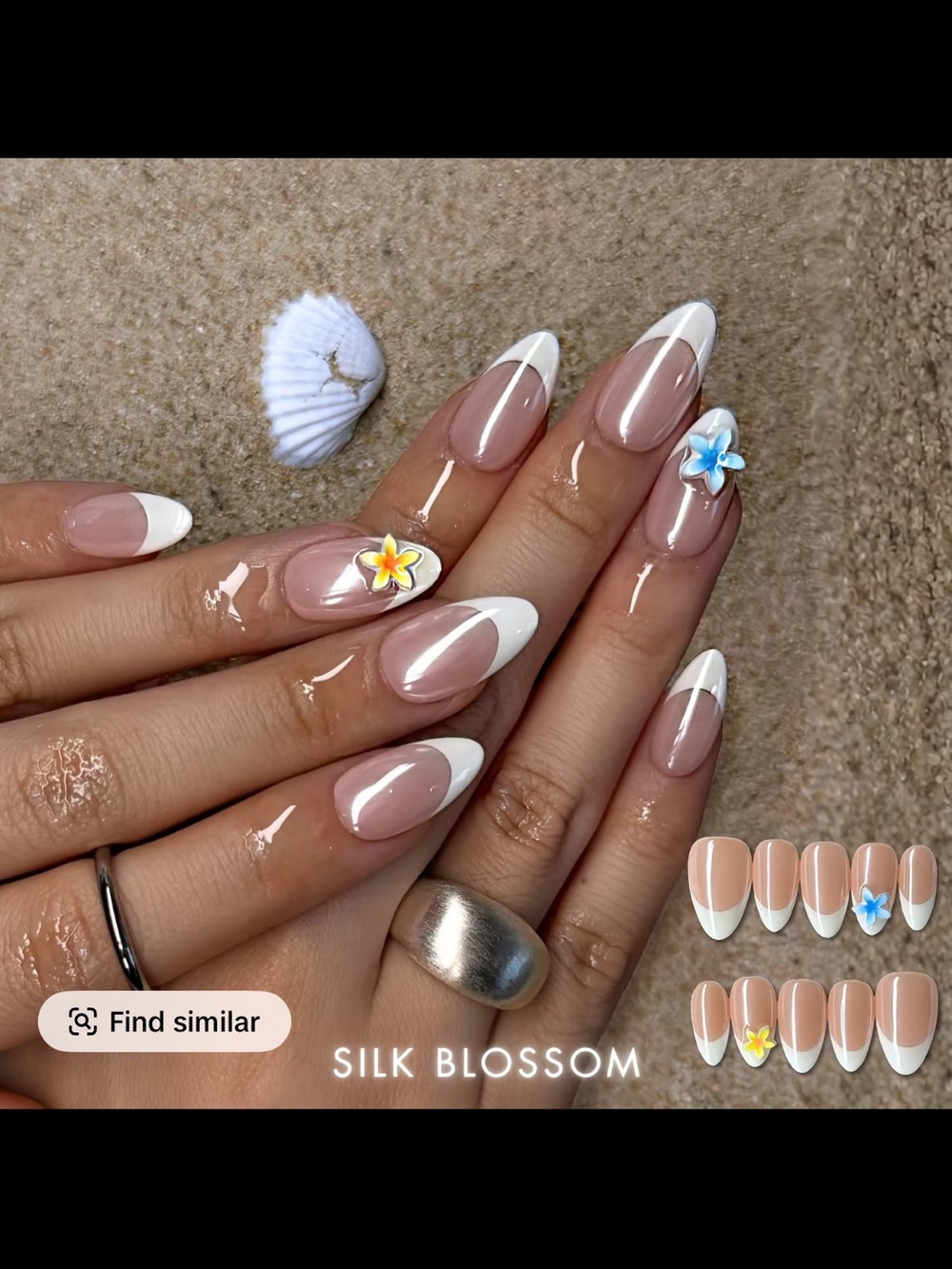 Nailphoria Silk Blossom White French Tip Almond Nails